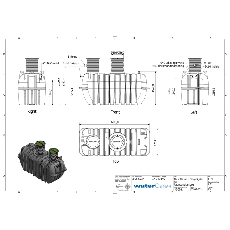 WaterCare regnvandsanlæg, til hus, 4300 liter