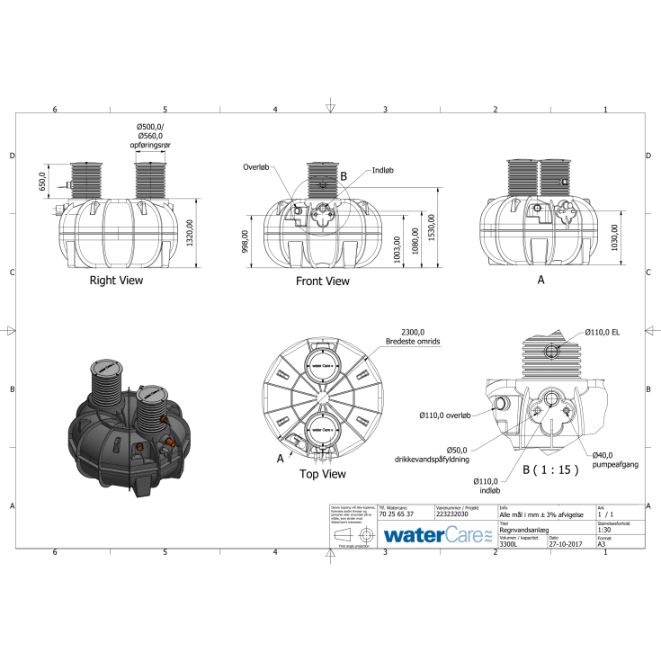 WaterCare regnvandsanlæg, til hus, 3300 liter