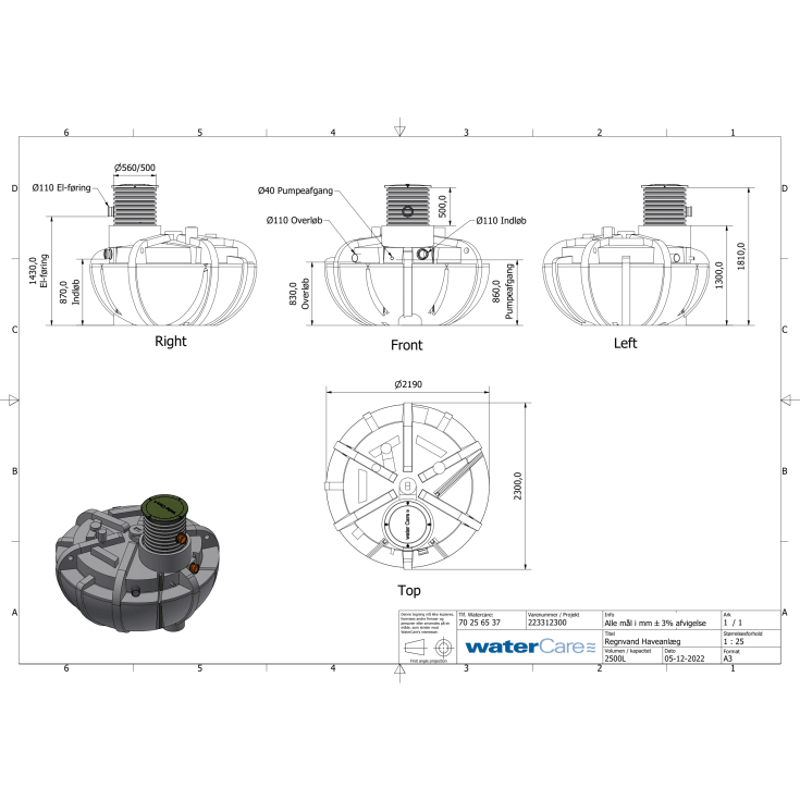 WaterCare regnvandsanlæg, til have, 2500 liter