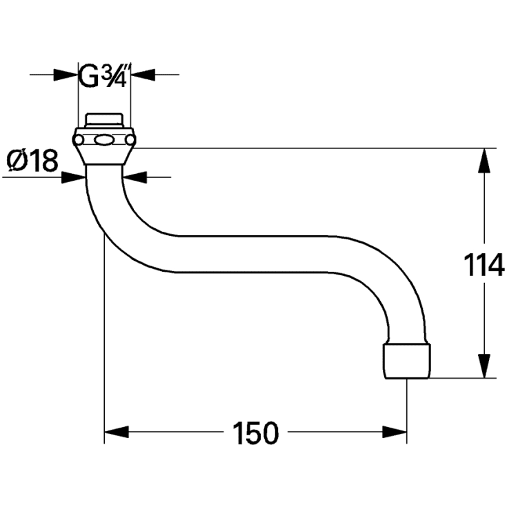 Grohe S-tut, 150 mm, 3/4", krom