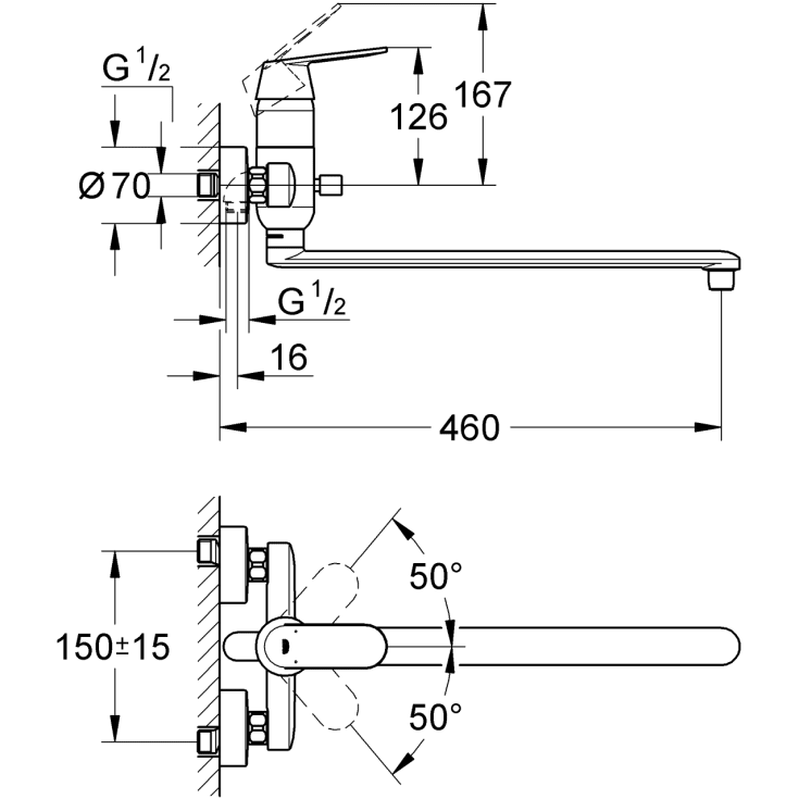 Grohe Eurosmart Cosmopolitan badkarsblandare, krom