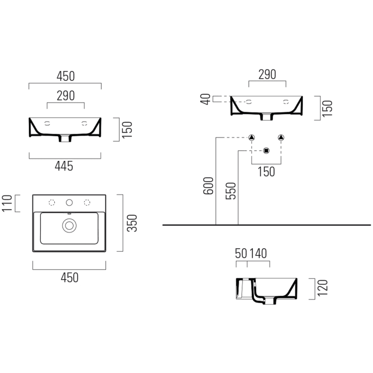 GSI Kube X håndvask, 45x35 cm, hvid