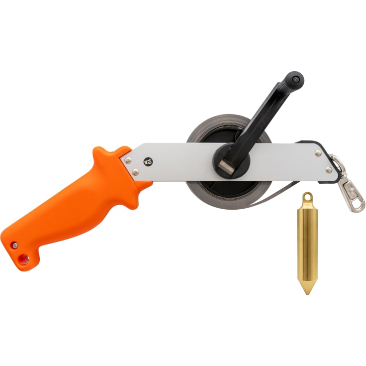 Tankbåndmål m/hvidt stålbånd & messing lod, 10 m