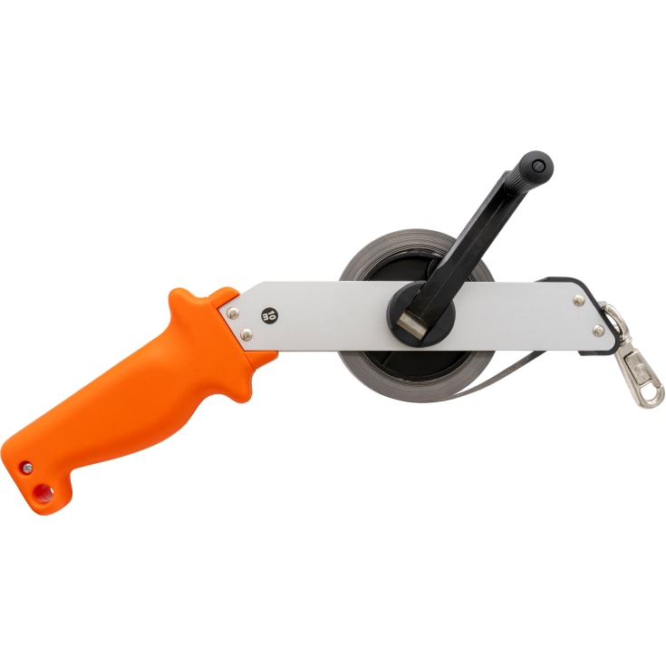 Tankbåndmål m/hvidt stålbånd & messing lod, 10 m