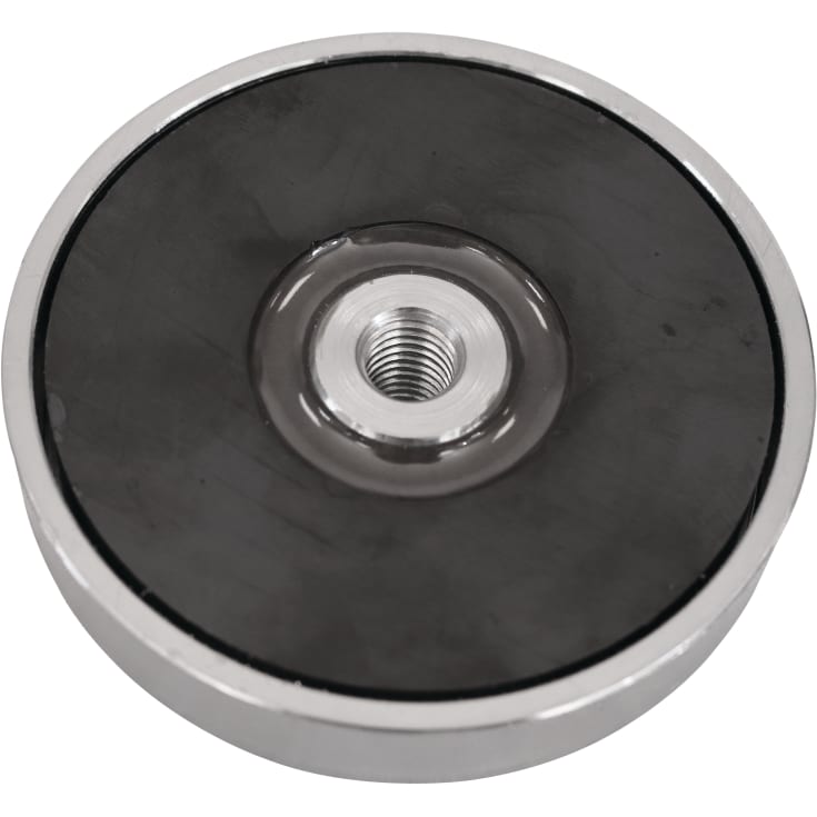 Ferrit pottemagnet Ø80 x 18 mm, M8 gevindhul