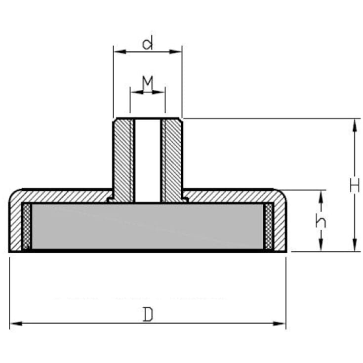 Ferrit pottemagnet Ø63 x 14 mm, M8 gevindbøsning