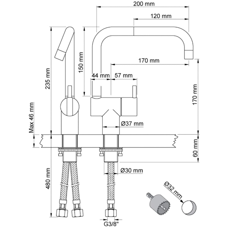 Vola KV1 køkkenarmatur, krom