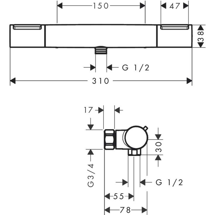 Hansgrohe Ecostat Element dusjbatteri, krom