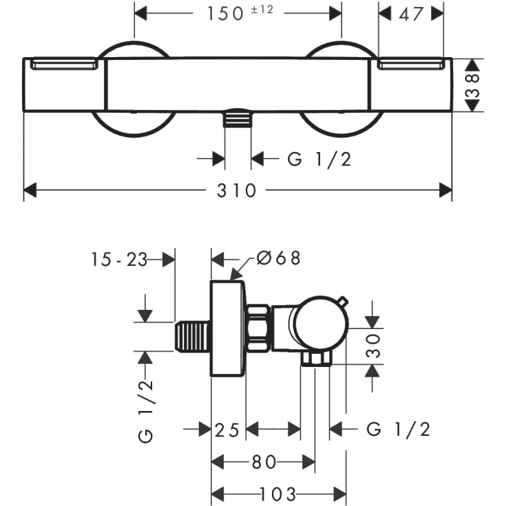 Hansgrohe Ecostat Element dusjbatteri, matt sort