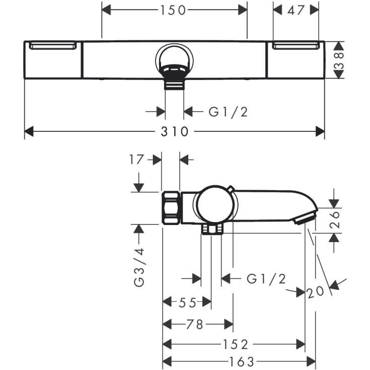 Hansgrohe Ecostat Element badkarsblandare, krom