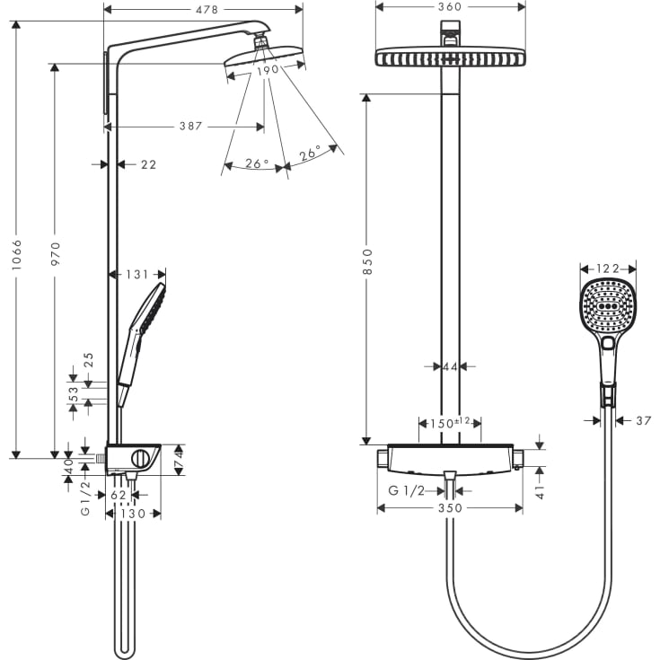 Hansgrohe Raindance E 360 brusesæt, vandbesparende,  krom