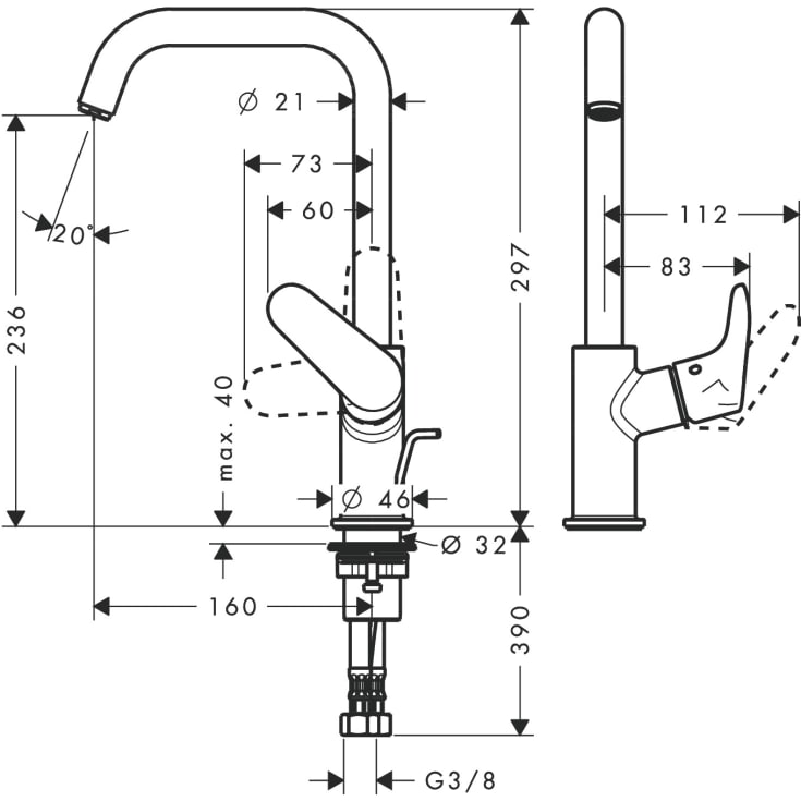 Hansgrohe Focus 240 servantbatteri, krom