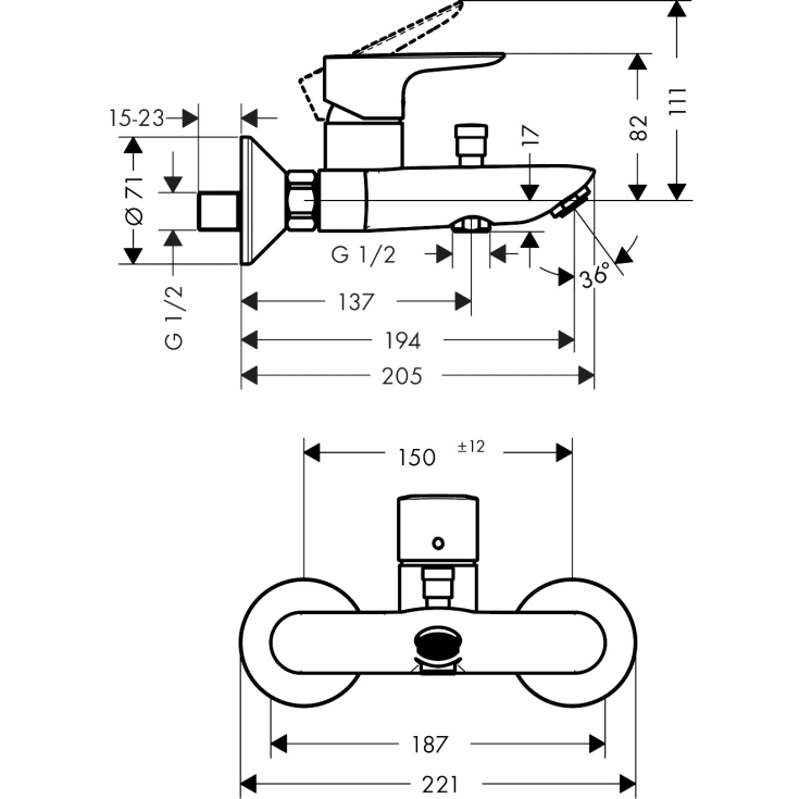 Hansgrohe Talis E badekarbatteri krom