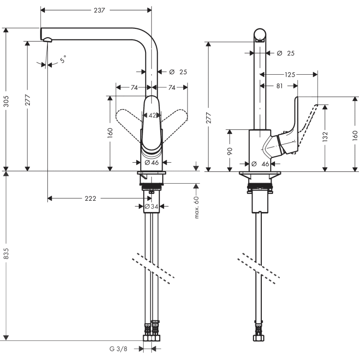 Hansgrohe Focus 280 köksblandare, krom
