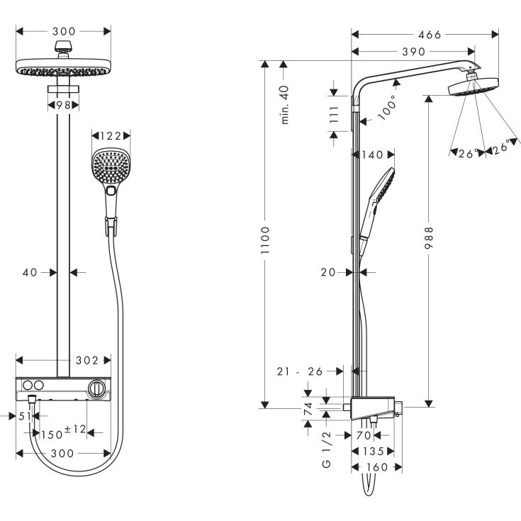 Hansgrohe Raindance Select E 300 brusesæt, krom/hvid