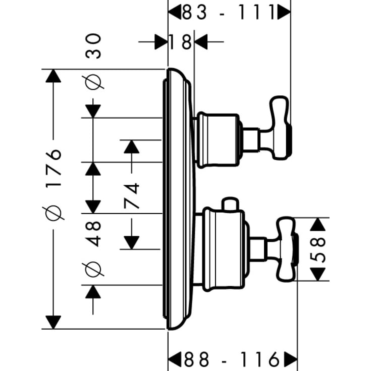 Axor Montreux Termostat, med 2 utløp, for innbygging, krom