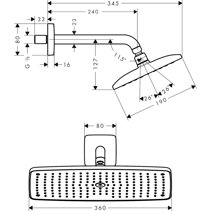 Hansgrohe Raindance E brusehoved, 36x19 cm, krom