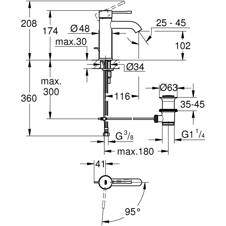 Grohe Essense s-size servantbatteri, krom