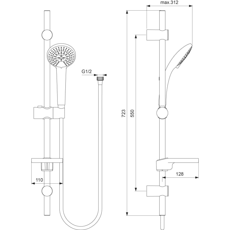 Ideal Standard Idealrain M3 brusesæt, vandbesparende,  krom