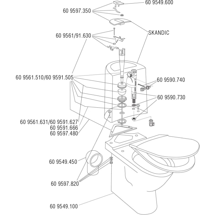 Gustavsberg komplet bundventil model ST, t/enkelt skyl