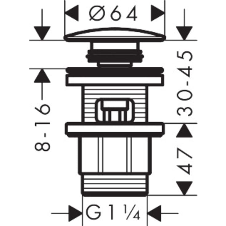 Hansgrohe bunnventil, push-open, krom