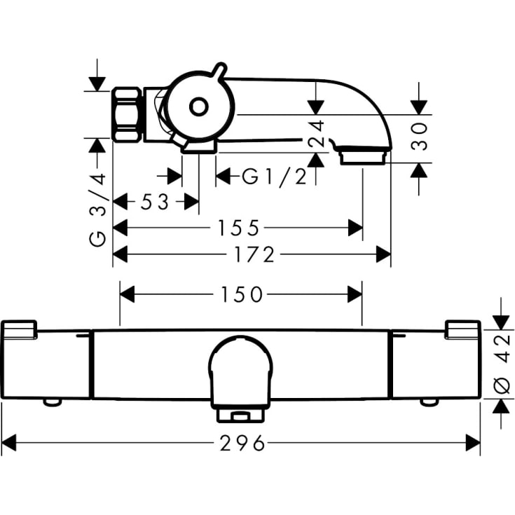 Hansgrohe Ecostat 1001 CL badekarbatteri, krom