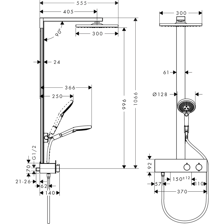 Hansgrohe Raindance E ShowerTablet 350 dusjsett, vannbesparende, krom