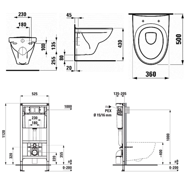 Laufen Pro N væghængt toiletpakke, hvid/hvid
