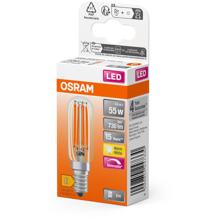 Ledvance E14 kylskåpslampa, 2700K, 6,5W