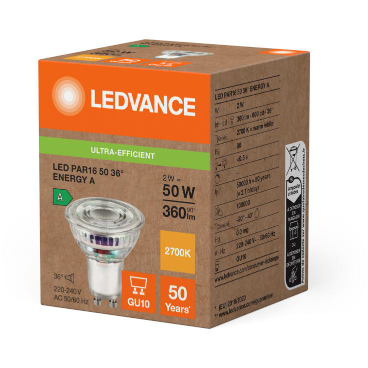 Ledvance Ultra Efficient GU10 spotpære, 3000K, 2W