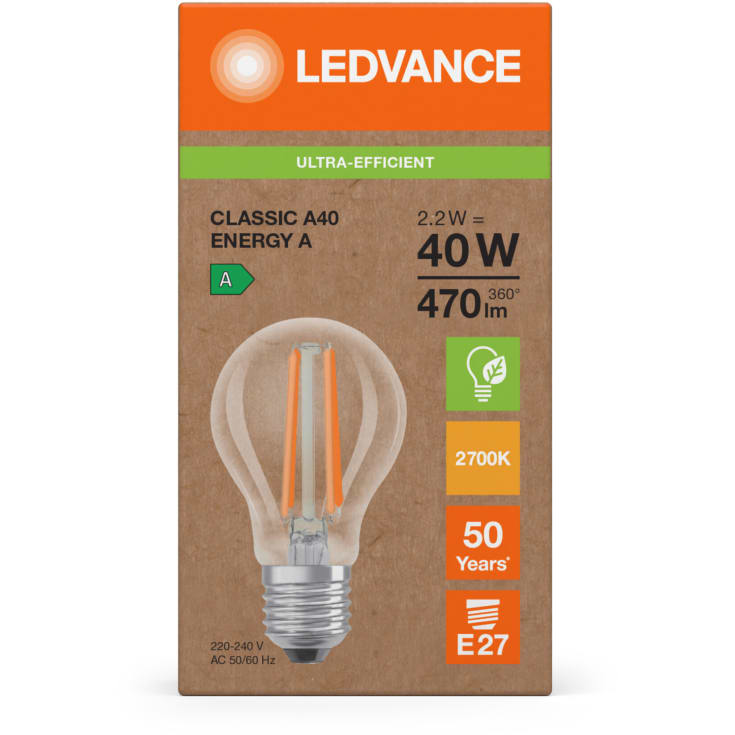 Ledvance LED standardtråd 470lm 2,2W/827 (40W) E27 (A)