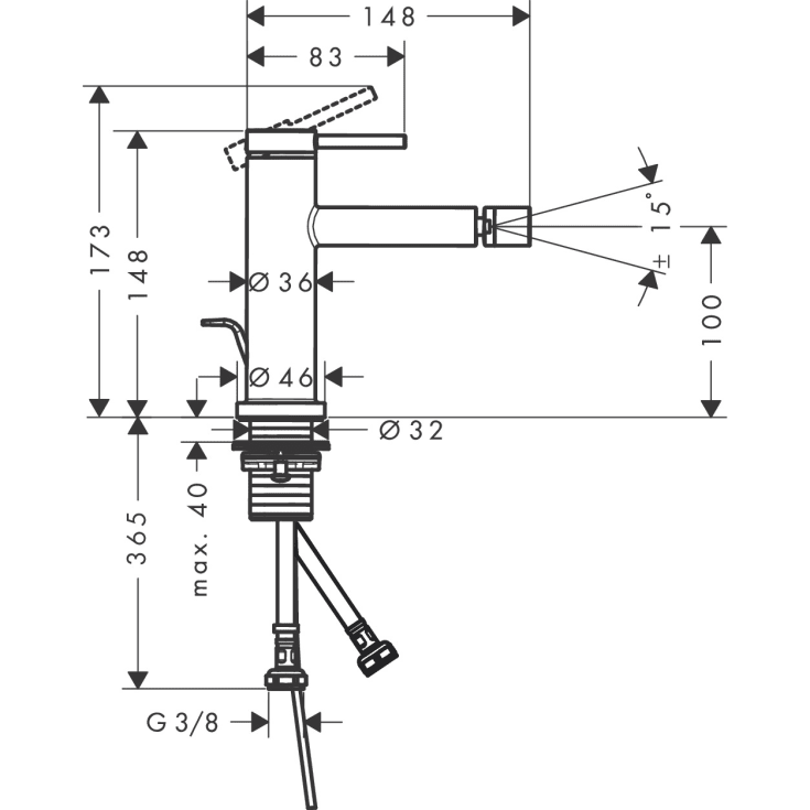 Hansgrohe Tecturis S bidéblandebatteri, matt sort