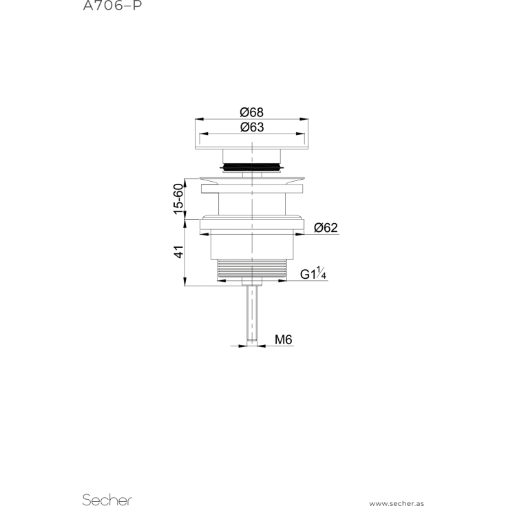 Secher AF 706-P bundventil, push-open, messing