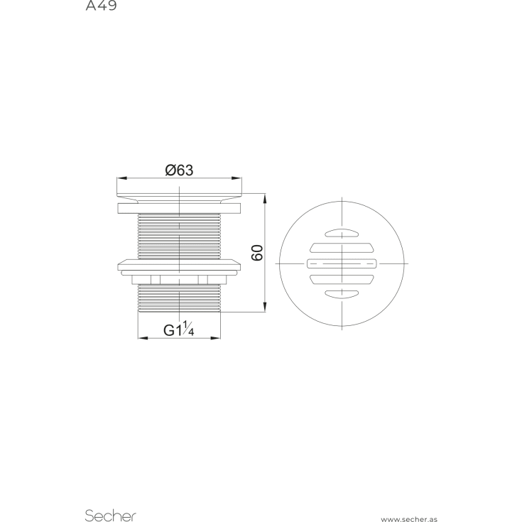 Secher AF 49 bundventil, tvangsåben, krom