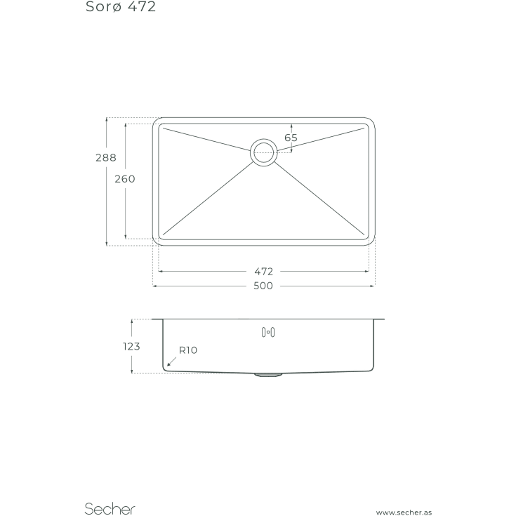 Secher Sorø 472 håndvask, 50x28,8 cm, bruneret messing