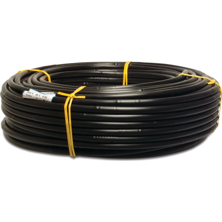 50 meter IDIT PE-drypslange 16 mm, 4 bar, sort, over jord, 50 m