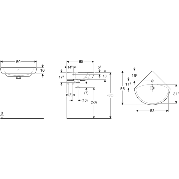 Ifö håndvask, 56x59 cm, hvid