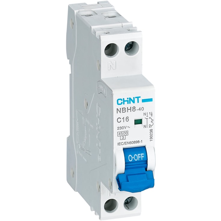90 stk Strømbryter MCB Chint NBH8-40H, C 16A 1P+N, 6kA, 1-modul