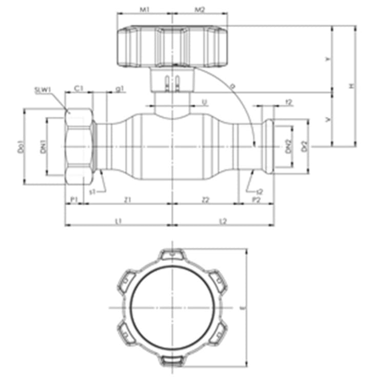 BROEN Full Flow Forzinket, 54xG2 1/4 SW, DN50, Lav, Gear
