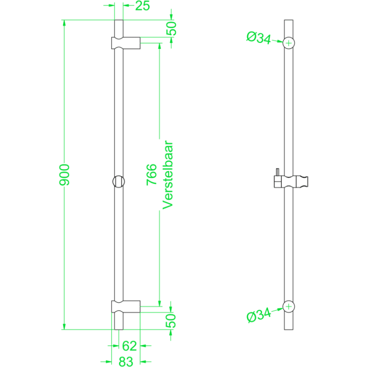 Ivy Concord brusestang, 90 cm, rustfrit stål