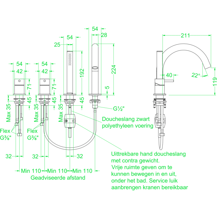 Ivy Concord badekararmatur, stål
