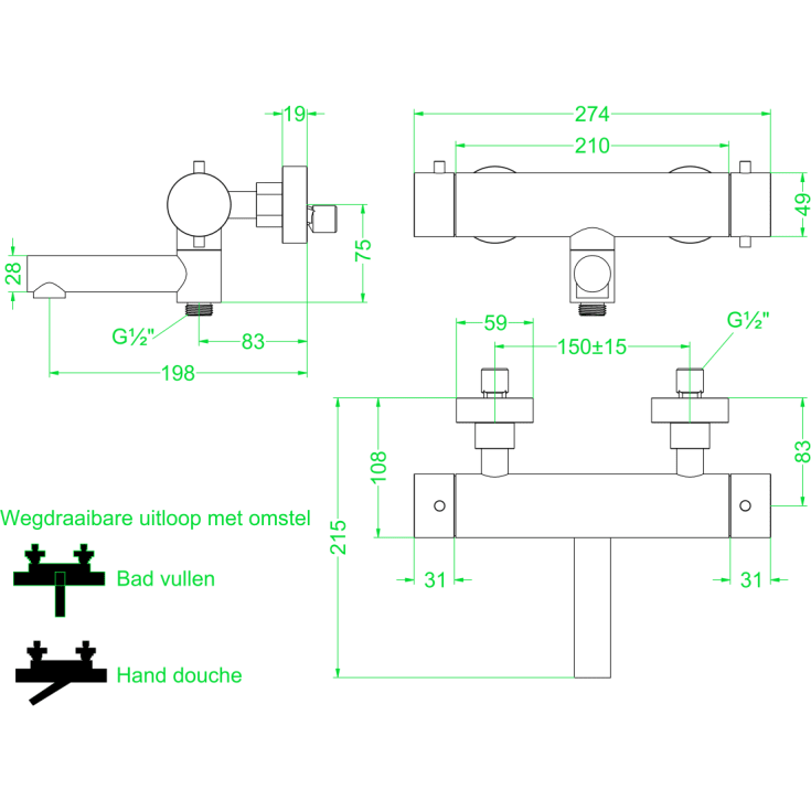 Ivy Concord badekararmatur, stål