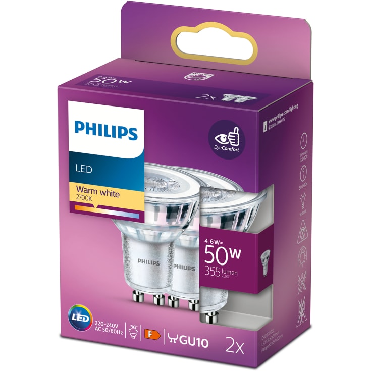 6 stk Philips Classic GU10 spotpære, 2-pak, 3,5W
