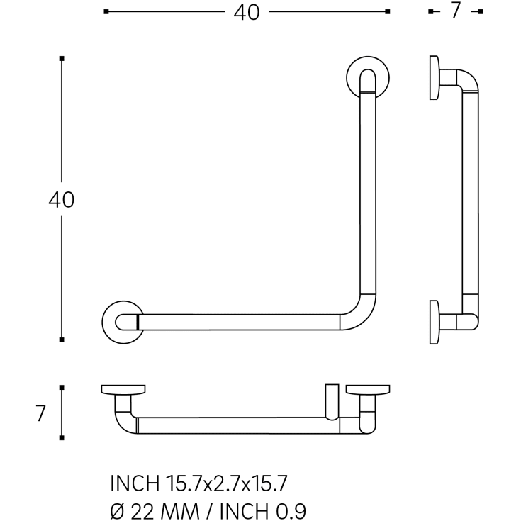 Cosmic Architect støttegreb, 40x40 cm, højre, krom