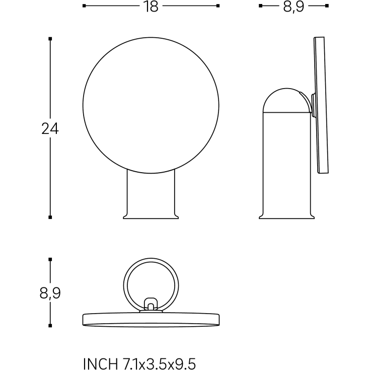 Cosmic Geyser makeup spejl, Ø18 cm, mat sort