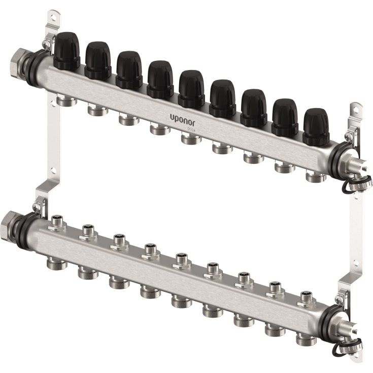 Uponor Vario S 1" gulvvarme fordelerør, 9 kredse