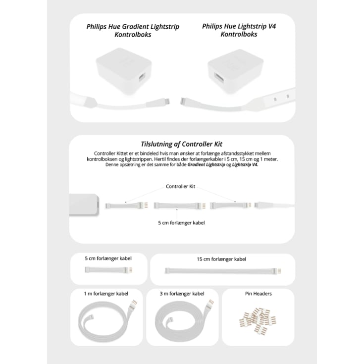 HiluX kabel för Philips Hue LightStrip V4, 5 cm, vit, 2-pack
