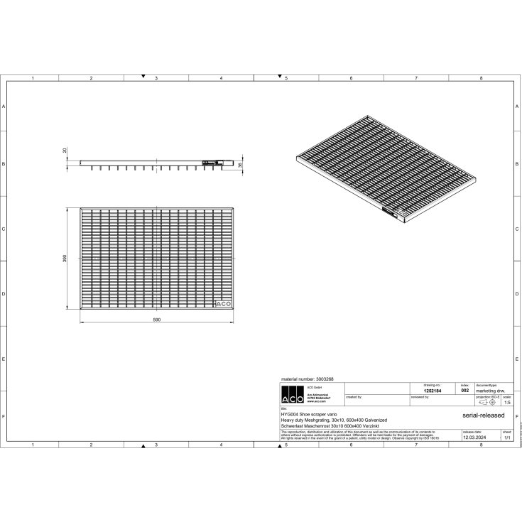 Aco Vario dørrist, 60x40 cm, galvaniseret