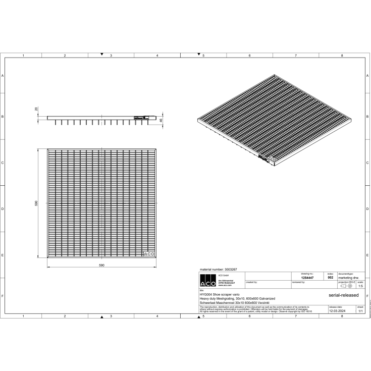 Aco Vario dørrist, 60x60 cm, galvaniseret