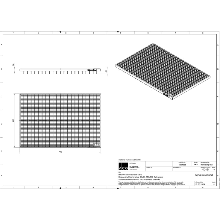 Aco Vario dørrist, 75x50 cm, galvaniseret